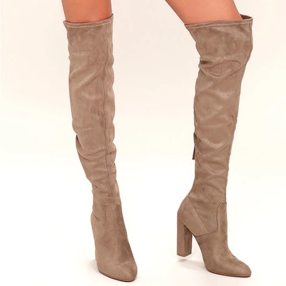 Steve Madden Womens Emotions Over the Knee Boots 8.5 Block Heel Tan Brown Suede